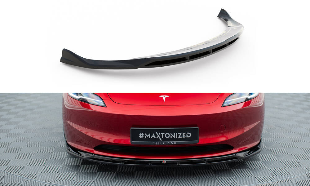Street+ Spoilerlippe Front Ansatz V.1 passend für Tesla Model 3 Project HighlandFacelift schwarz Hochglanz – Ansicht 2