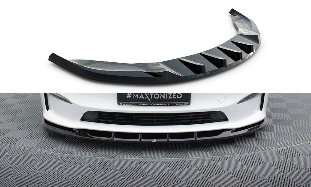 Street+ Spoilerlippe Front Ansatz V.3 passend für Tesla Model S Plaid Mk1 Facelift schwarz Hochglanz – Ansicht 2