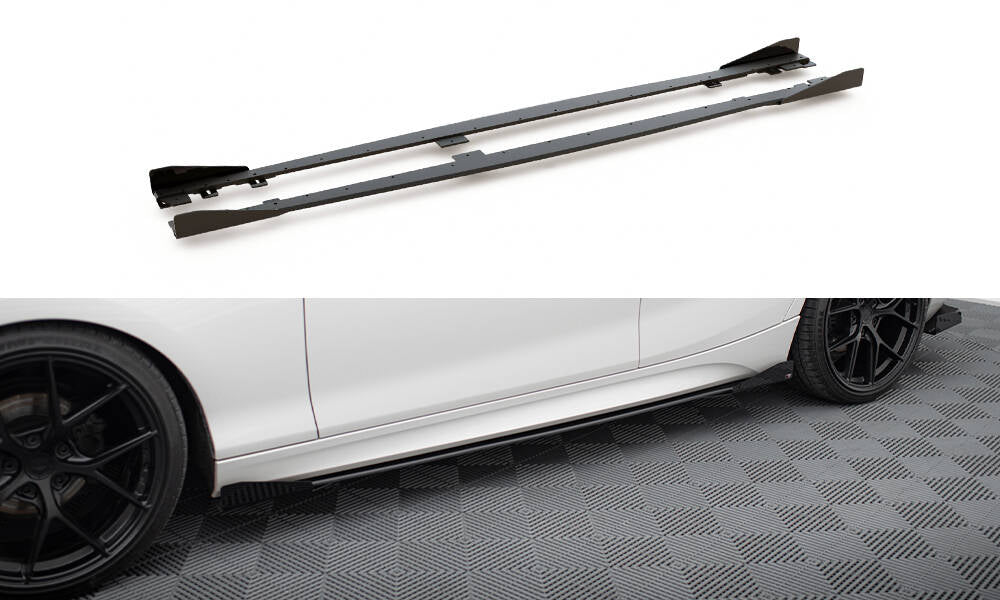 Street Pro Street+ Seitenschweller Leisten V.2 passend für + Flaps passend für BMW 1er F20 M135i / M140i / M-Paket  schwarz Hochglanz – Ansicht 2