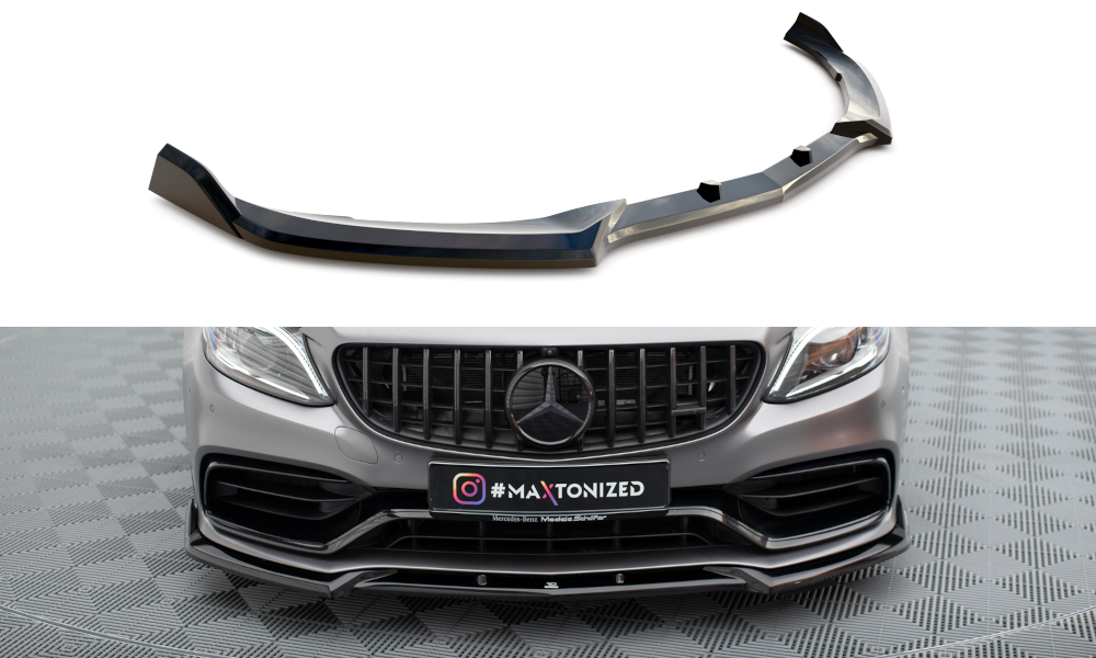 Street+ Spoilerlippe Front Ansatz V.2 passend für Mercedes-AMG C63 Limousine / Kombi W205 Facelift schwarz Hochglanz – Ansicht 2