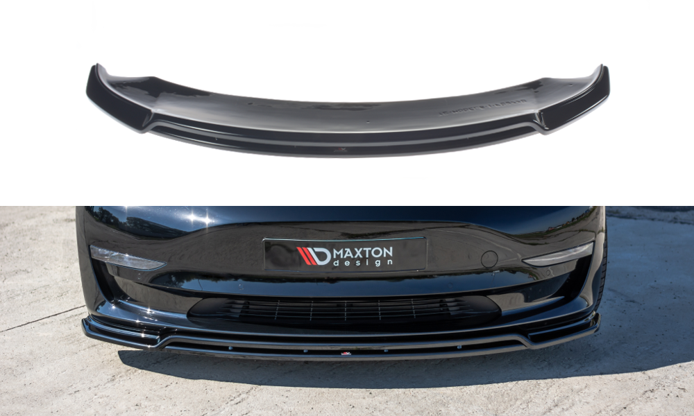Street+ Spoilerlippe Front Ansatz V.2 passend für Tesla Model 3 schwarz Hochglanz – Ansicht 2