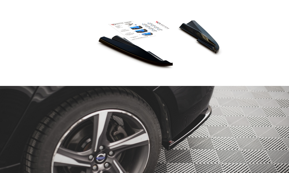 Heck Ansatz Flaps Diffusor passend für Volvo S60 R-Design Mk2 Facelift schwarz Hochglanz – Ansicht 2