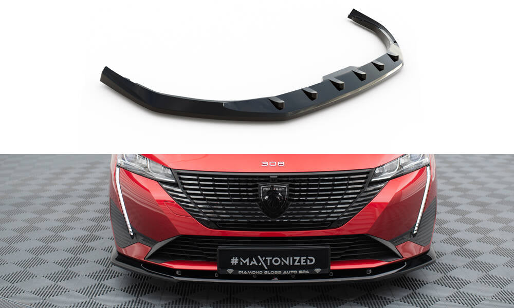 Street+ Spoilerlippe Front Ansatz V.1 passend für Peugeot 308 Mk3 schwarz Hochglanz – Ansicht 2