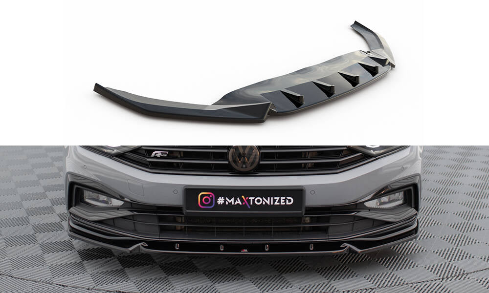 Street+ Spoilerlippe Front Ansatz V.1 passend für VW Passat R-Line B8 Facelift schwarz Hochglanz – Ansicht 2