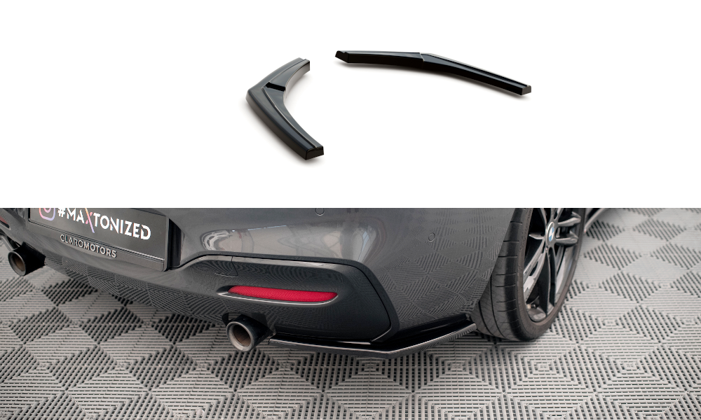 Heck Ansatz Flaps Diffusor passend für BMW 1er F20/F21 M-Power Facelift schwarz Hochglanz – Ansicht 2