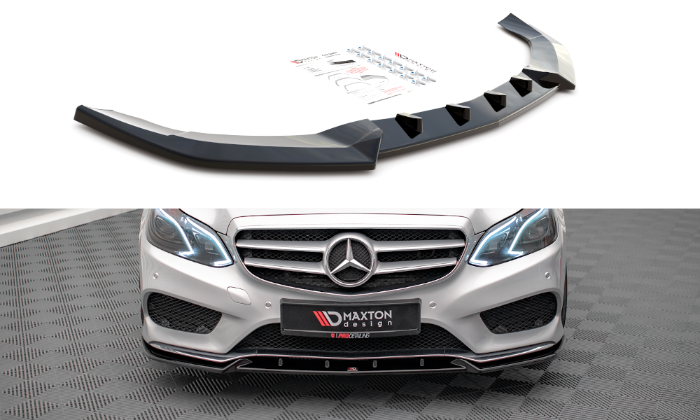 Street+ Spoilerlippe Front Ansatz V.2 passend für Mercedes-Benz E AMG-Line Limousine W212 Facelift schwarz Hochglanz – Ansicht 2