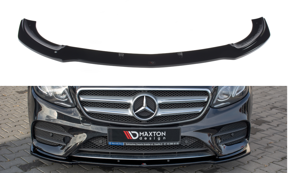 Street+ Spoilerlippe Front Ansatz passend für Mercedes-Benz E43 AMG / AMG-Line Limousine / Kombi  W213 / S213  schwarz Hochglanz – Ansicht 2