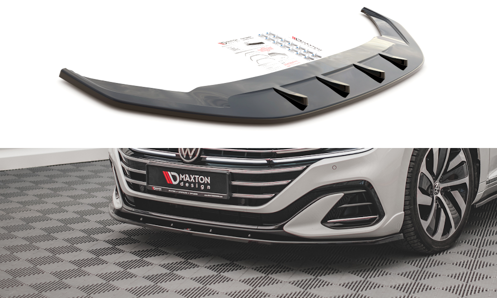 Street+ Spoilerlippe Front Ansatz V.2 passend für VW Arteon R-Line Limousine / Shooting Brake Mk1 Facelift schwarz Hochglanz – Ansicht 2