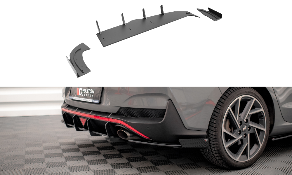 Street Pro Heck Ansatz Flaps Diffusor + Flaps passend für Hyundai I30 Fastback N-Line Mk3 Facelift schwarz Hochglanz – Ansicht 2