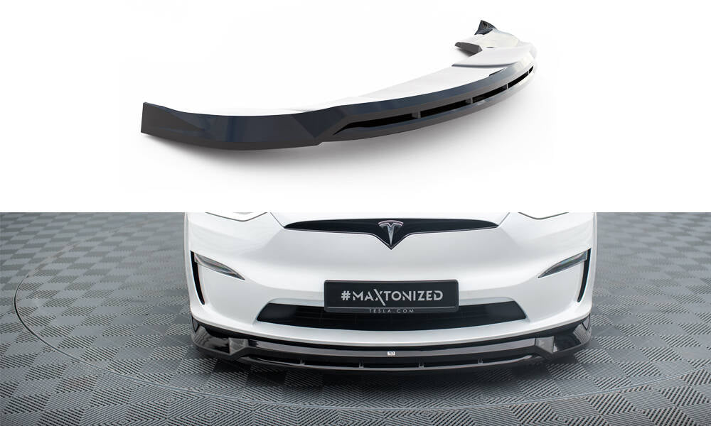 Street+ Spoilerlippe Front Ansatz V.1 passend für Tesla Model X Mk1 Facelift schwarz Hochglanz – Ansicht 2