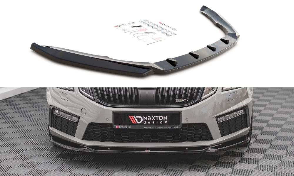 Street+ Spoilerlippe Front Ansatz V.3 passend für Skoda Octavia RS Mk3 Facelift schwarz Hochglanz – Ansicht 2
