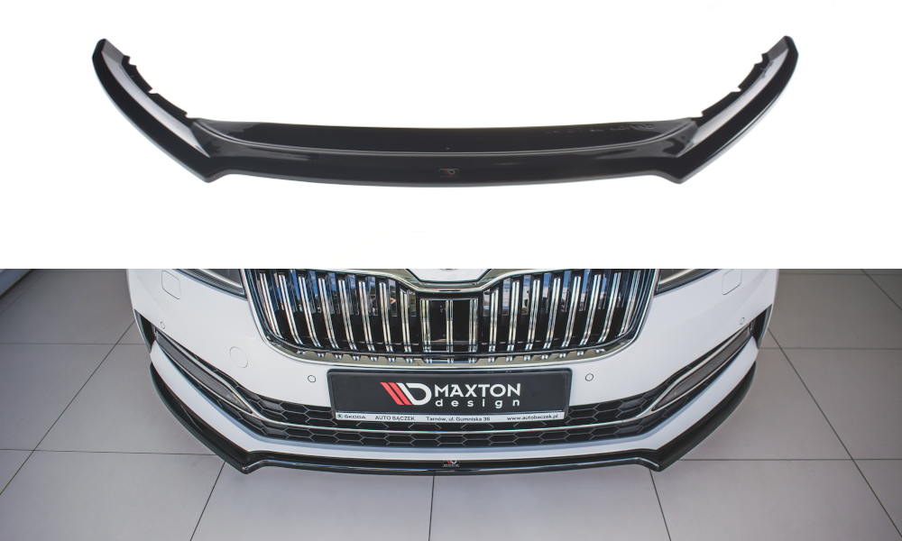 Street+ Spoilerlippe Front Ansatz V.1 passend für Skoda Superb Liftback / Combi Mk3 Facelift schwarz Hochglanz – Ansicht 2