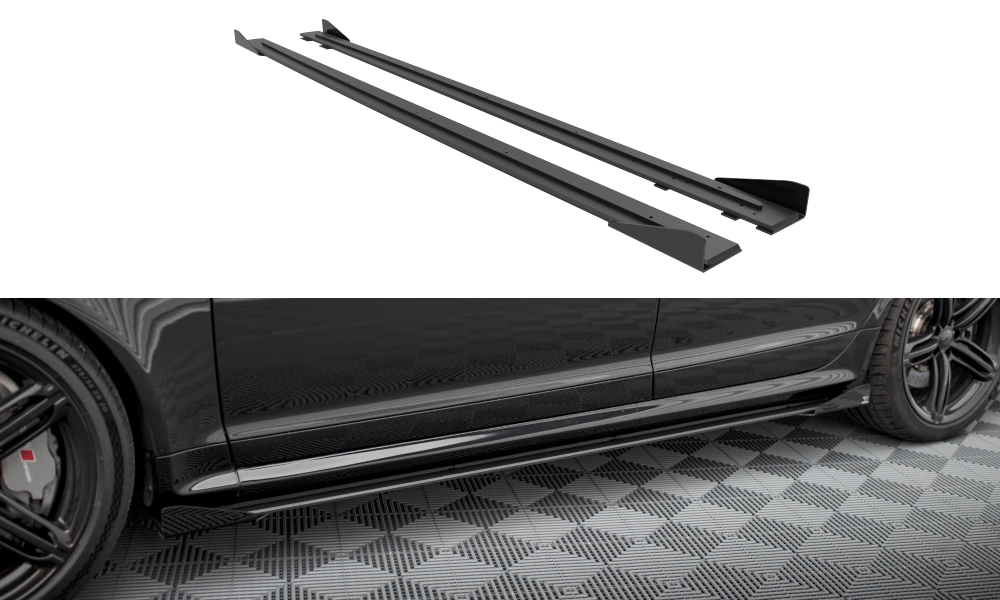 Street Pro Street+ Seitenschweller Leisten + Flaps passend für Audi RS6 Avant C6 schwarz Hochglanz – Ansicht 2