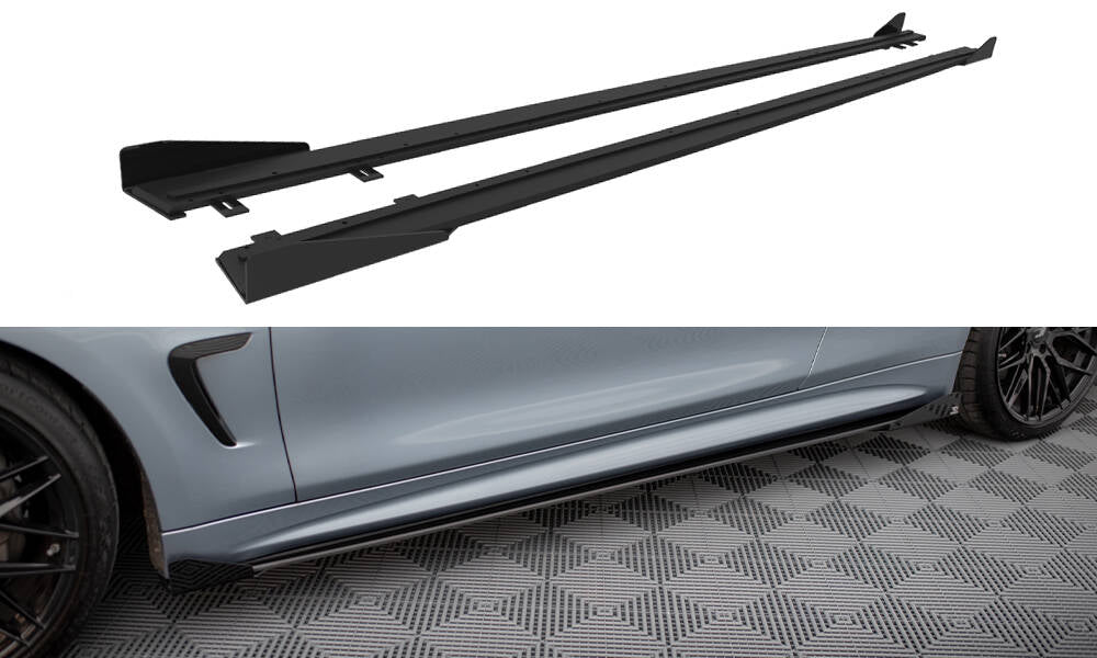 Street Pro Street+ Seitenschweller Leisten + Flaps passend für BMW 4er Coupe / Gran Coupe / Cabrio M-Paket F32 / F36 / F33  schwarz Hochglanz – Ansicht 2
