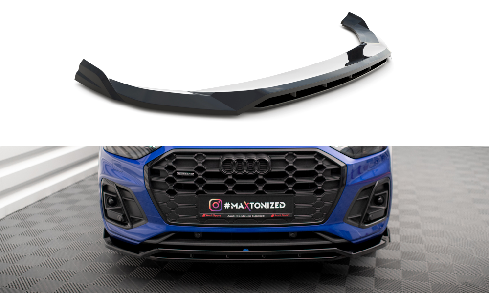 Street+ Spoilerlippe Front Ansatz V.1 passend für Audi SQ5 / Q5 S-Line SUV / Sportback Mk2 Facelift schwarz Hochglanz – Ansicht 2