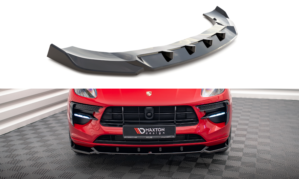 Street+ Spoilerlippe Front Ansatz V.1 passend für Porsche Macan GTS / Sport Design Mk1 Facelift schwarz Hochglanz – Ansicht 2