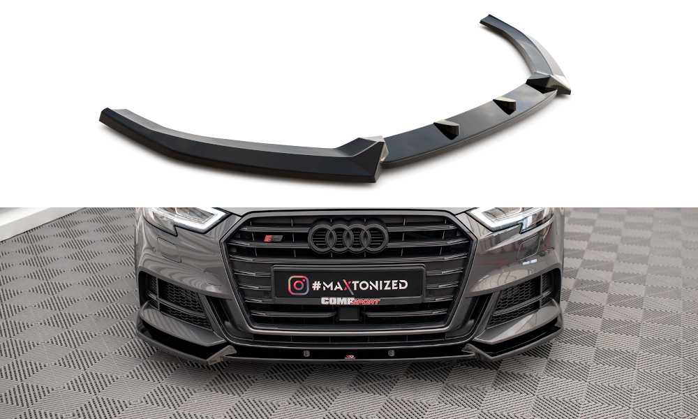 Street+ Spoilerlippe Front Ansatz V.1 passend für Audi S3 / A3 S-Line Sportback 8V Facelift schwarz Hochglanz – Ansicht 2