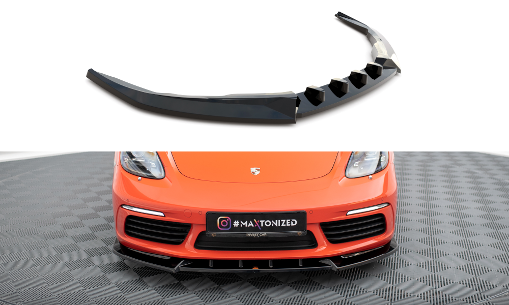 Street+ Spoilerlippe Front Ansatz V.1 passend für Porsche 718 Cayman 982c schwarz Hochglanz – Ansicht 2