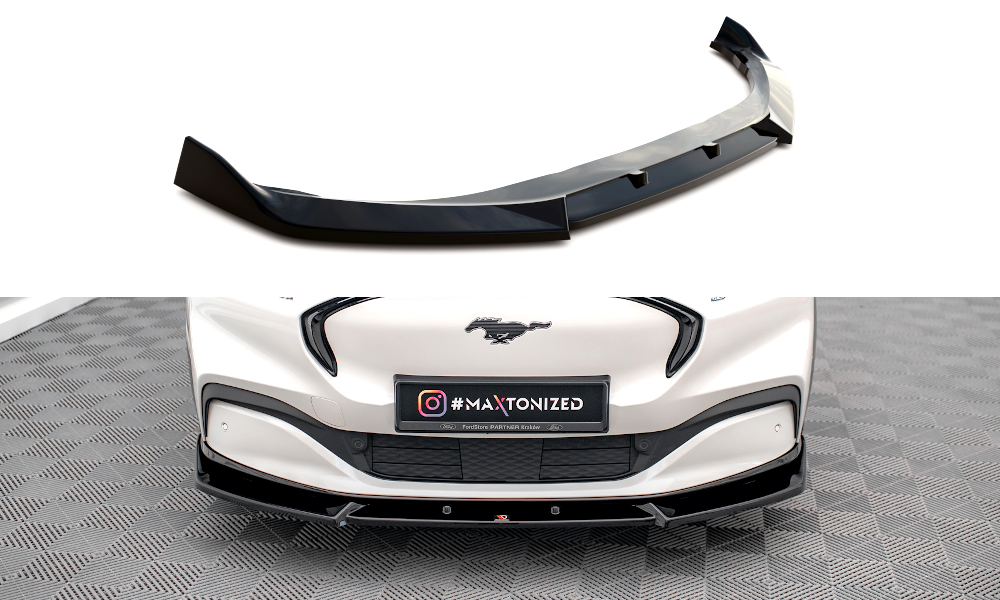 Street+ Spoilerlippe Front Ansatz V.1 passend für Ford Mustang Mach-E Mk1 schwarz Hochglanz – Ansicht 2