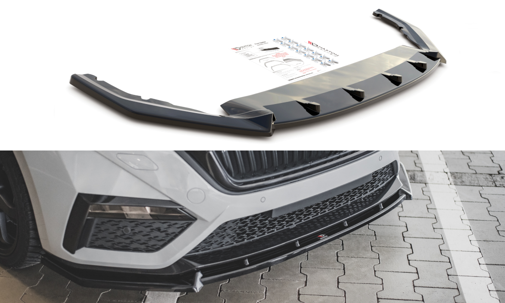 Street+ Spoilerlippe Front Ansatz V.1 passend für Skoda Octavia RS Mk4 schwarz Hochglanz – Ansicht 2