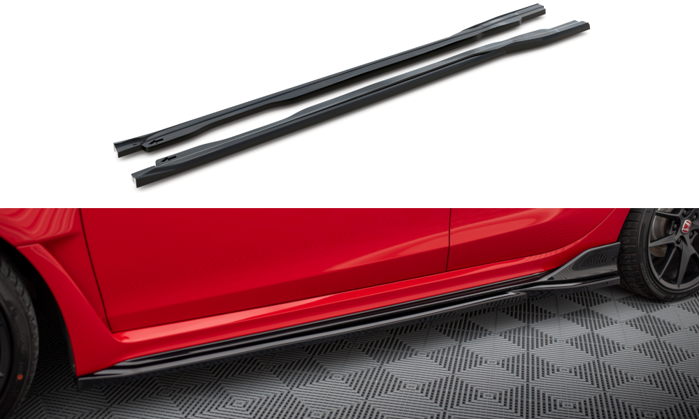 Street+ Seitenschweller Leisten passend für V.1 passend für Honda Civic Type-R Mk 11 schwarz Hochglanz – Ansicht 2