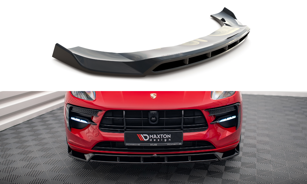 Street+ Spoilerlippe Front Ansatz V.2 passend für Porsche Macan GTS / Sport Design Mk1 Facelift schwarz Hochglanz – Ansicht 2