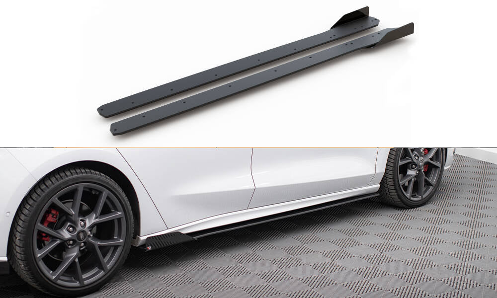 Street Pro Street+ Seitenschweller Leisten + Flaps passend für Ford Focus ST / ST-Line Mk4 schwarz Hochglanz – Ansicht 2