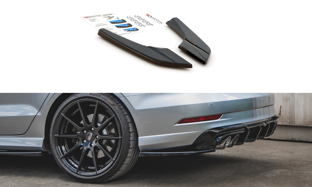 Heck Ansatz Flaps Diffusor V.2 passend für Audi S3 Limousine 8V Facelift schwarz Hochglanz – Ansicht 2