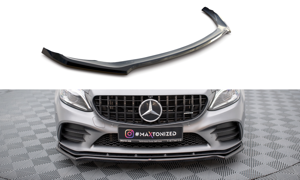 Street+ Spoilerlippe Front Ansatz V.1 passend für Mercedes-AMG C43 Coupe / Cabrio / Limousine / Kombi C205 / A205 / W205 / S205 Facelift schwarz Hochglanz – Ansicht 2