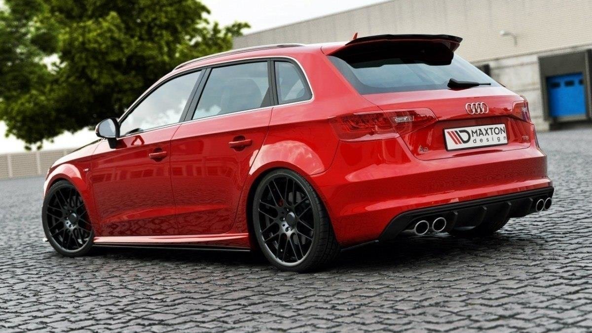 Heck Ansatz Flaps Diffusor passend für Audi S3 / A3 S-Line 8V Hachback / Sportback schwarz Hochglanz – Ansicht 1