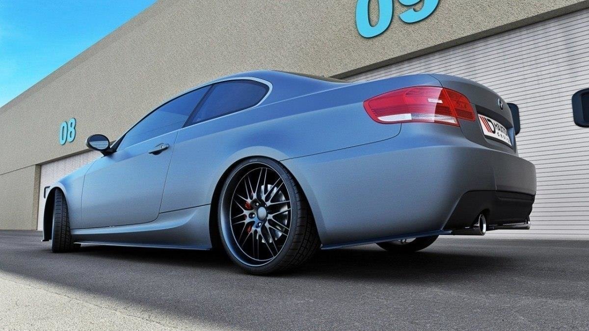 Heck Ansatz Flaps Diffusor passend für BMW 3er E92 M Paket schwarz Hochglanz – Ansicht 1