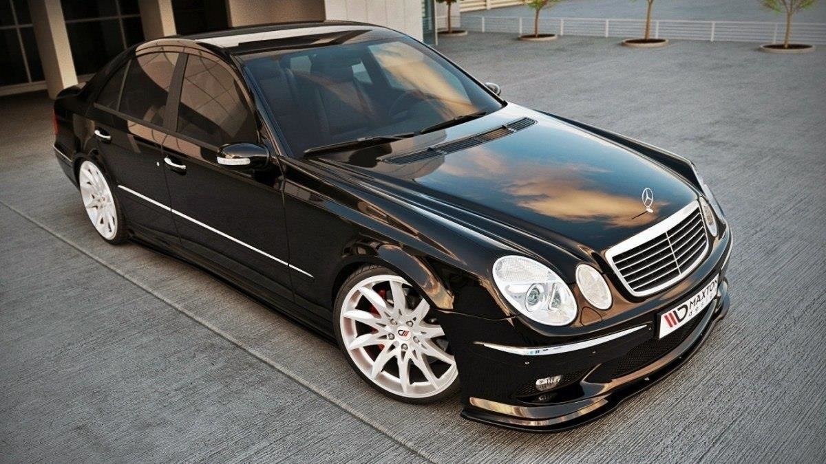 Street+ Spoilerlippe Front Ansatz passend für MERCEDES E W211 AMG VORFACELIFT schwarz Hochglanz – Ansicht 1
