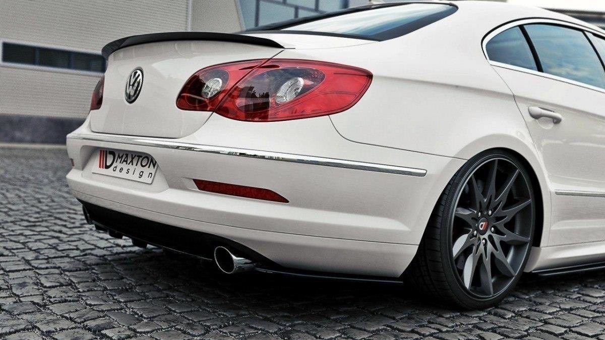 Heck Ansatz Flaps Diffusor passend für VW Passat CC R36 RLINE (vor Facelift) schwarz Hochglanz – Ansicht 1