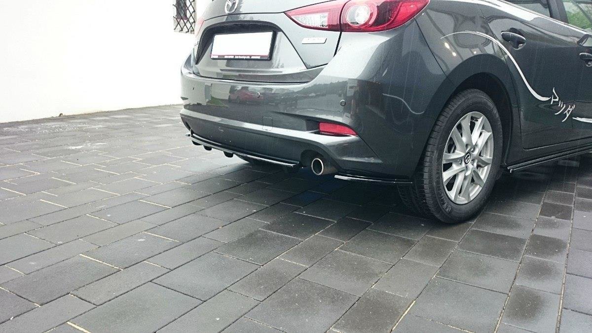 Heck Ansatz Flaps Diffusor passend für Mazda 3 BN (Mk3) Facelift schwarz Hochglanz – Ansicht 1