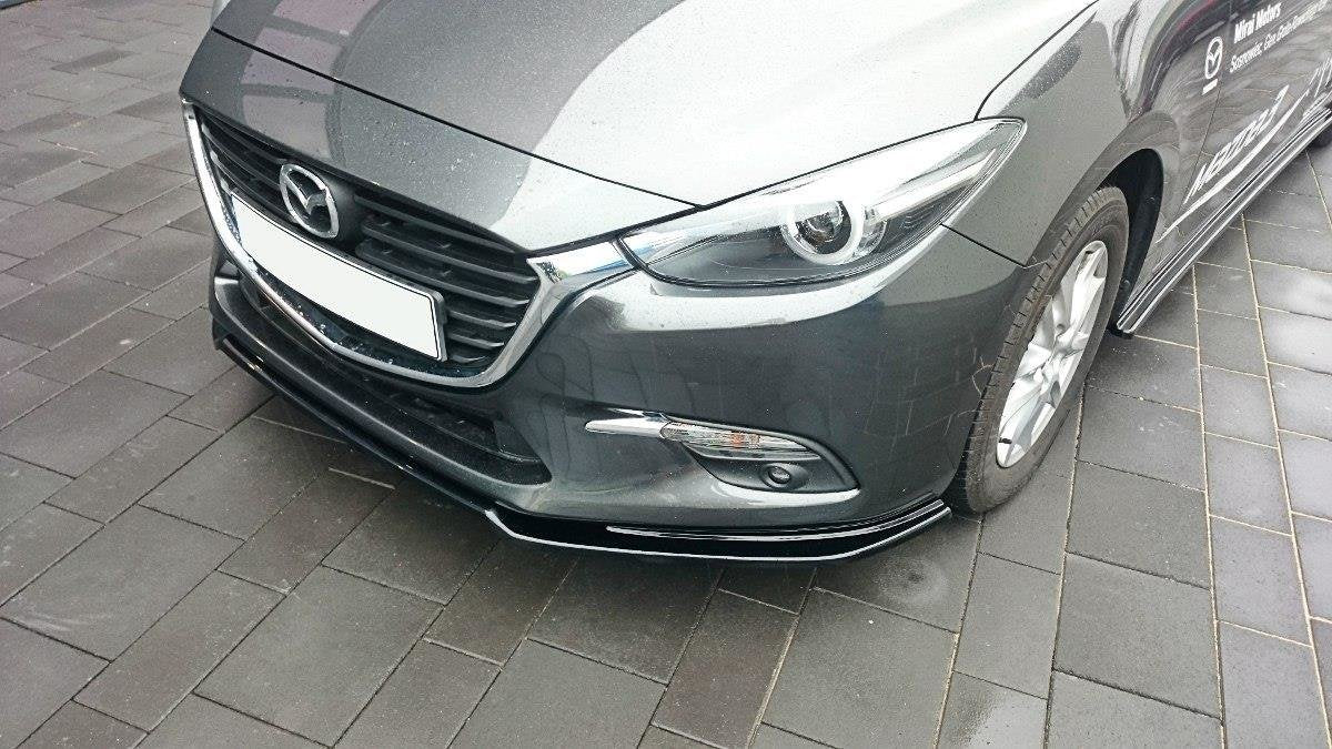 Street+ Spoilerlippe Front Ansatz passend für v.1 Mazda 3 BN (Mk3) Facelift schwarz Hochglanz – Ansicht 1