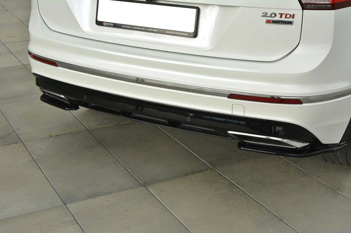 Heck Ansatz Flaps Diffusor passend für Vw Tiguan Mk2 R-Line schwarz Hochglanz – Ansicht 2