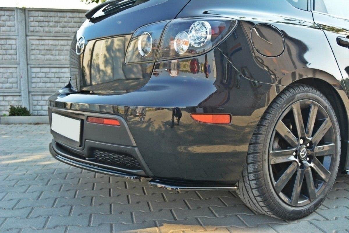 Heck Ansatz Flaps Diffusor passend für MAZDA 3 MPS MK1 (PREFACE) US-Spec Version schwarz Hochglanz – Ansicht 1