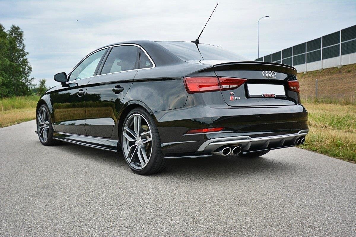 Heck Ansatz Flaps Diffusor passend für Audi S3 / A3 S-Line 8V FL Limousine schwarz Hochglanz – Ansicht 1