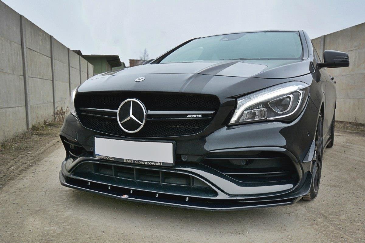 Street+ Spoilerlippe Front Ansatz V.1 passend für Mercedes CLA A45 AMG C117 Facelift schwarz Hochglanz – Ansicht 1