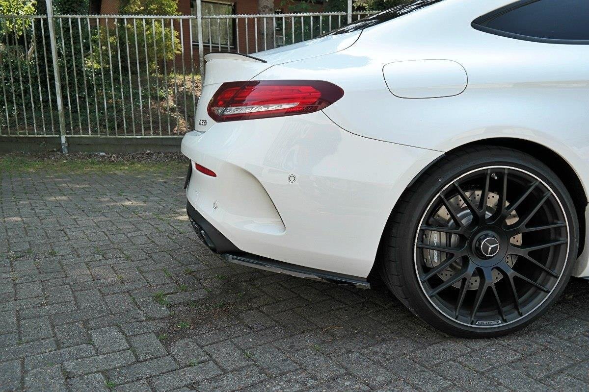 Heck Ansatz Flaps Diffusor passend für Mercedes C-Klasse C205 63 AMG Coupe schwarz Hochglanz – Ansicht 1