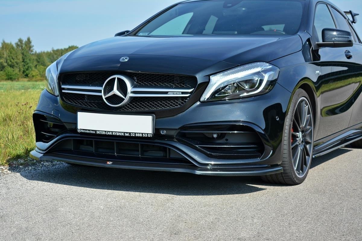 Street+ Spoilerlippe Front Ansatz V.1 passend für Mercedes A W176 AMG Facelift schwarz Hochglanz – Ansicht 1