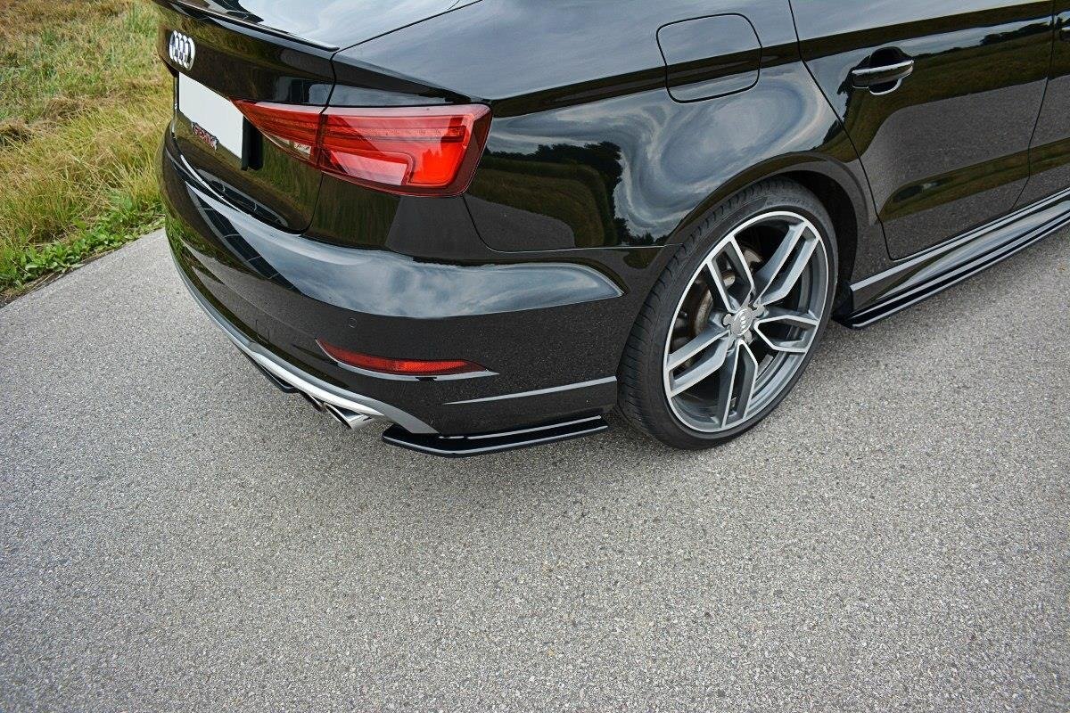 Heck Ansatz Flaps Diffusor passend für Audi S3 / A3 S-Line 8V FL Limousine schwarz Hochglanz – Ansicht 4