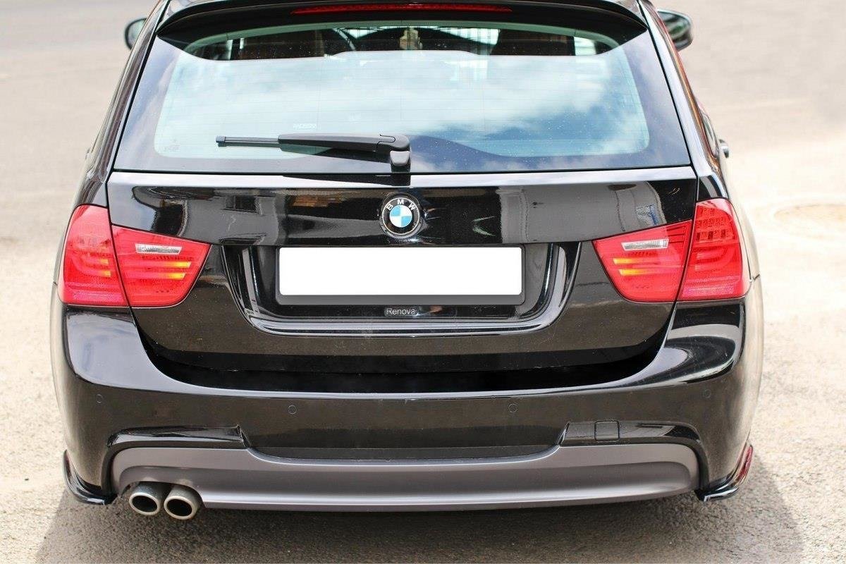 Heck Ansatz Flaps Diffusor passend für BMW 3er Limousine / Touring M-Paket E90 / E91 Facelift schwarz Hochglanz – Ansicht 1