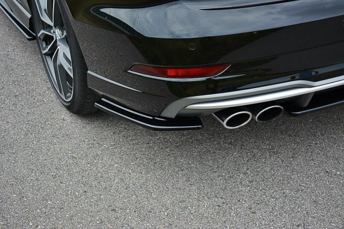 Heck Ansatz Flaps Diffusor passend für Audi S3 / A3 S-Line 8V FL Limousine schwarz Hochglanz – Ansicht 3