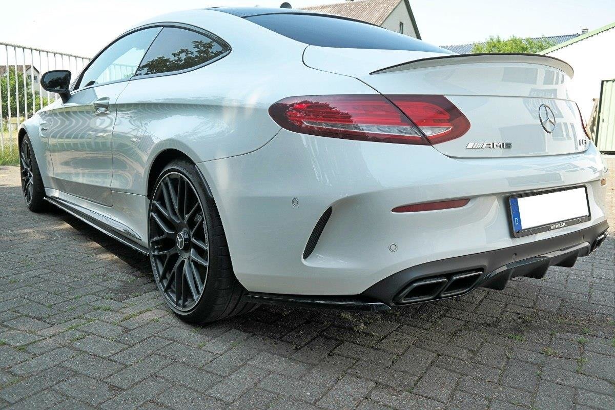 Heck Ansatz Flaps Diffusor passend für Mercedes C-Klasse C205 63 AMG Coupe schwarz Hochglanz – Ansicht 3