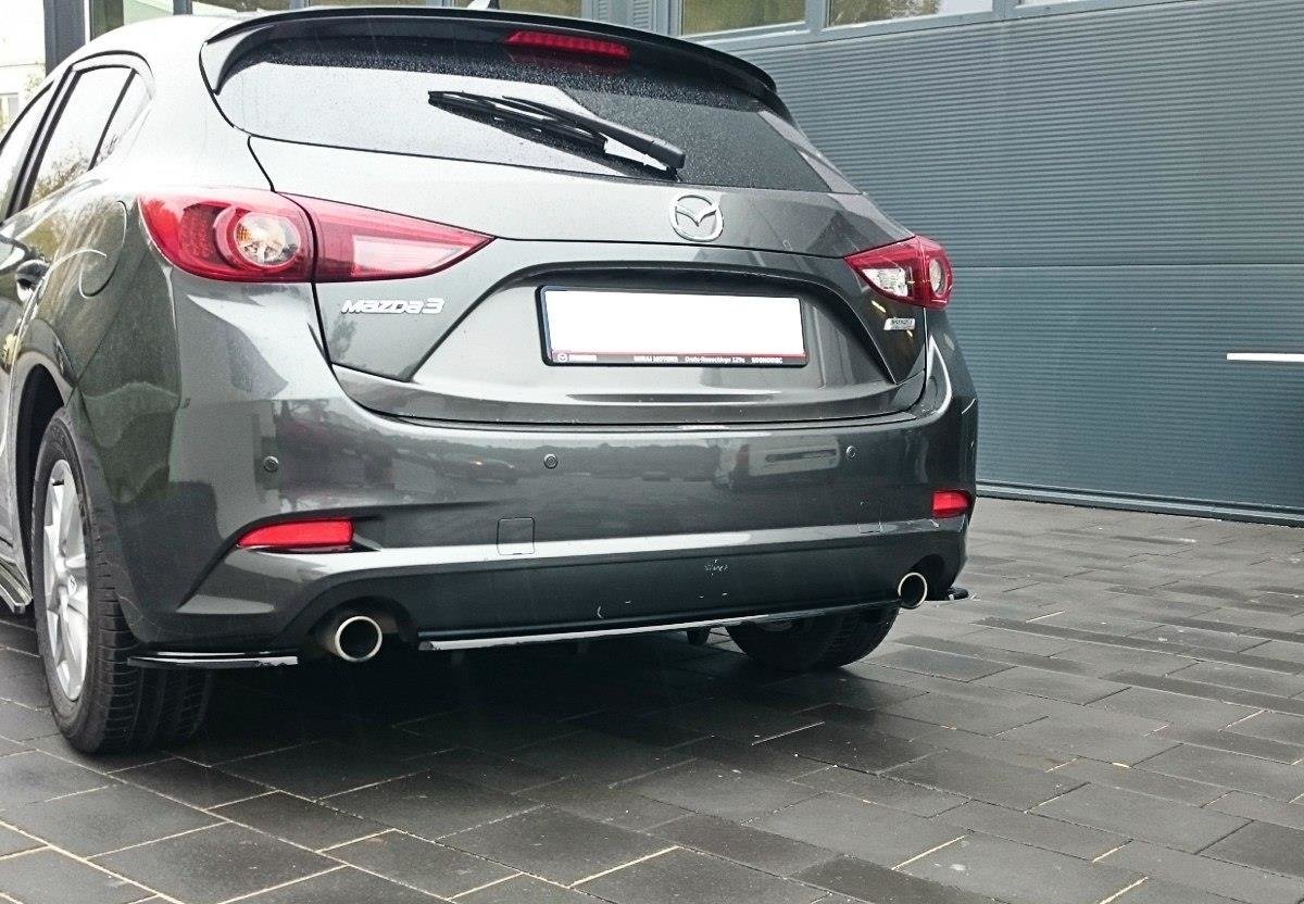 Heck Ansatz Flaps Diffusor passend für Mazda 3 BN (Mk3) Facelift schwarz Hochglanz – Ansicht 3