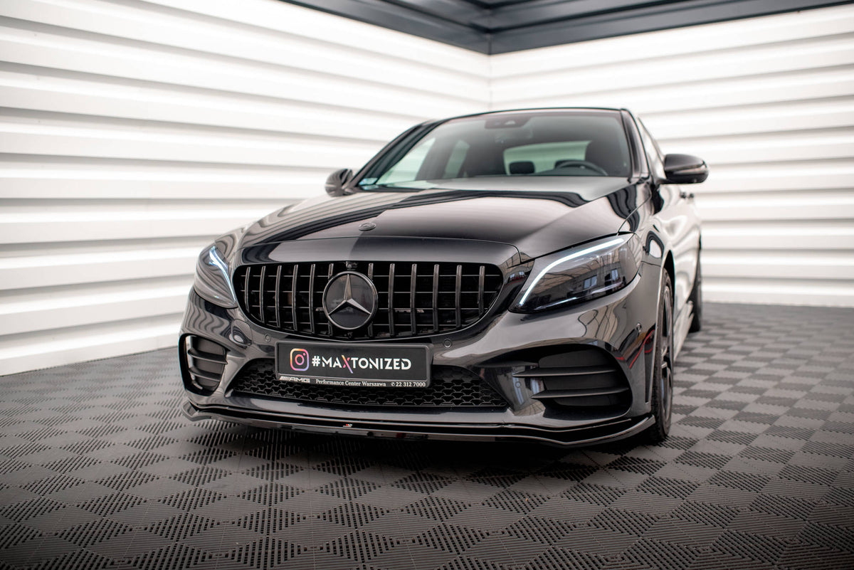 Street+ Spoilerlippe Front Ansatz V.1 passend für Mercedes-Benz C AMG Line Limousine / Coupe / Kombi W205 / C205 / S205 Facelift schwarz Hochglanz – Ansicht 4