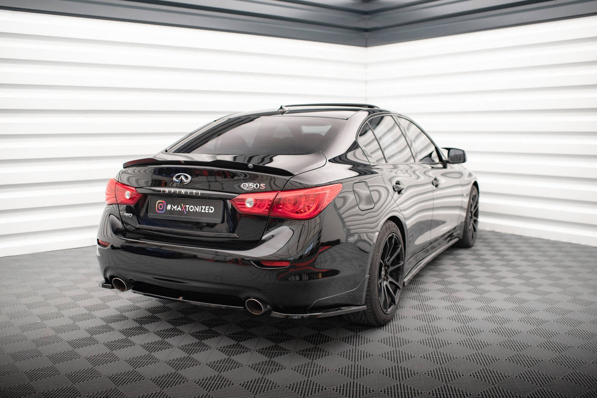 Heck Ansatz Flaps Diffusor V.1 passend für Infiniti Q50 S Mk1 schwarz Hochglanz – Ansicht 1