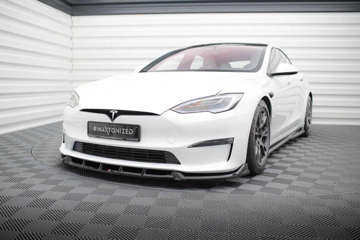 Street+ Spoilerlippe Front Ansatz V.1 passend für Tesla Model S Plaid Mk1 Facelift schwarz Hochglanz – Ansicht 3