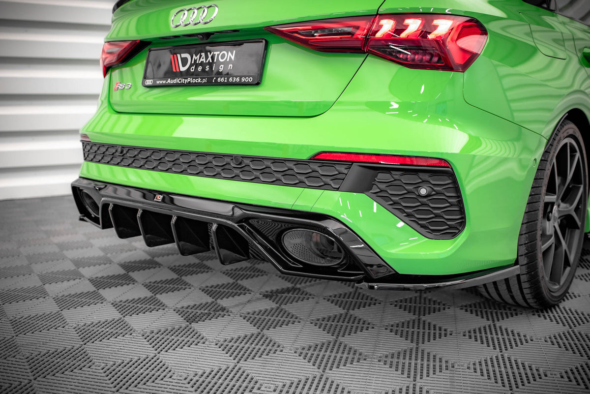 Heck Ansatz Flaps Diffusor passend für Audi RS3 Limousine 8Y schwarz Hochglanz – Ansicht 4